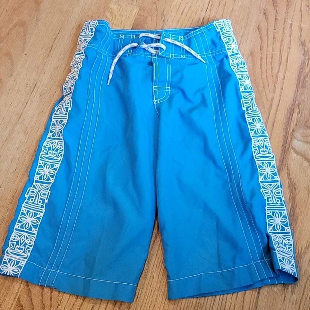 Lands End Hawaiian Turquiose Blue Swim Trunks